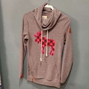 AMPERSAND AVE Gray Turtleneck with Red Plaid Moose